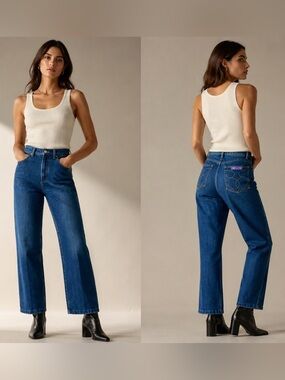 FANCY ASS Vintage Jeans High Rise Straight Leg Blue Denim 90s